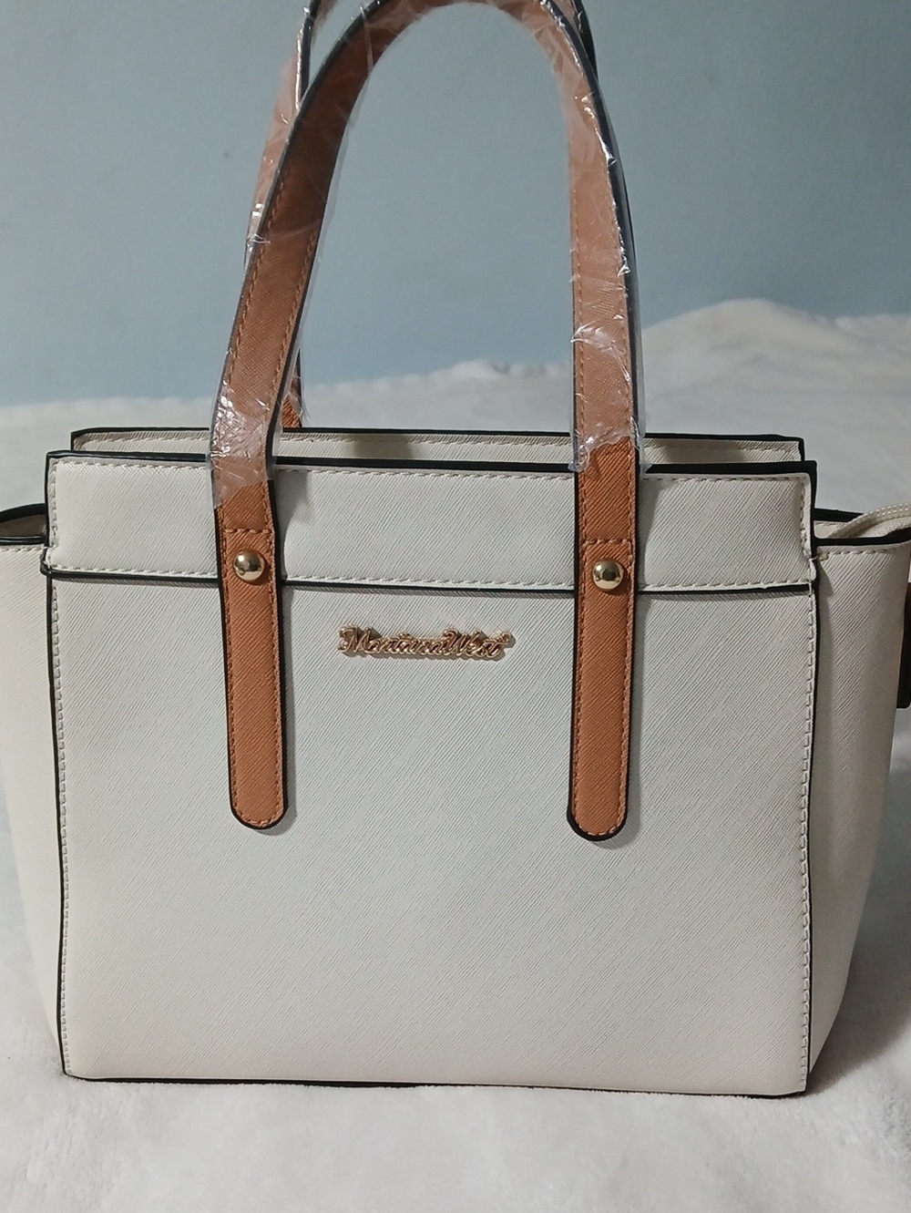 Montana West Cream Tote with Tan Handles
